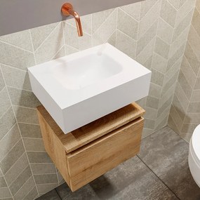 Mondiaz Andor toiletmeubel 40cm eiken met witte wastafel midden zonder kraangat