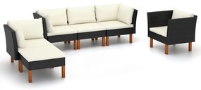 vidaXL 6-delige Loungeset poly rattan en eucalyptushout zwart