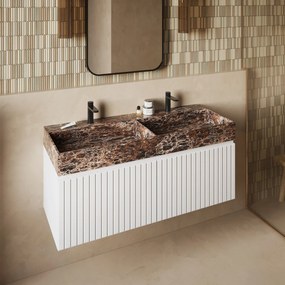 Fontana Dark Emperador badmeubel 120cm mat wit met ribbelfront met kraangaten