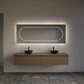 Gliss Design Ares badmeubel 160cm 2 lades ash gray met zwarte waskommen