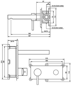 Brauer Black Edition ColdStart wastafelkraan inbouw rechte uitloop met achterplaat model D2 zwart mat