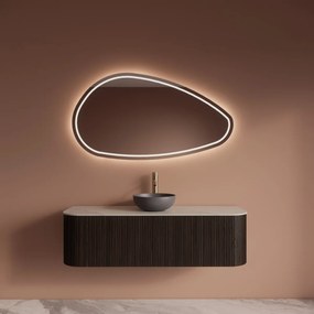 Gliss Design Alluro badmeubel ribbelfront met ronding links/rechts 140cm ebony en wit marmer toppaneel