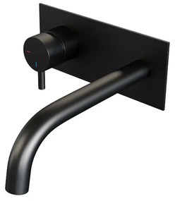 Brauer Black Edition ColdStart wastafelkraan inbouw gebogen uitloop met achterplaat model B2 zwart mat