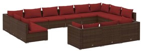 vidaXL 13-delige Loungeset met kussens poly rattan bruin