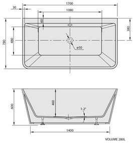 Polysan Liberta vrijstaand bad 170x78x60cm wit glans