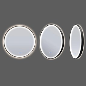 Saniclear Circle Black ronde spiegel met verwarming, direct en indirect licht mat zwart 90cm