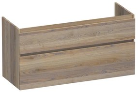 BRAUER Advance Wastafelonderkast - 120x46x60cm - 2 softclose greeploze lades - 2 sifonuitsparingen - en doorlopende lamellen - geborsteld hout - Vintage oak OK-MEA120-2VO