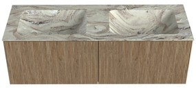 Mondiaz Kurve-dlux 130cm badmeubel dusk met 2 lades en wastafel leaf dubbel zonder kraangat glace
