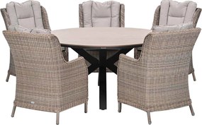 Garden Impressions Marbella tuinset 6-delig vin. willow - Tulli tuintafel Ø148 cm