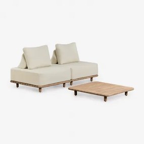 Woonkamer Set Met 2-delige Modulaire Bank En Salontafel 95x95 Cm In Acacia Portet Gardenia Wit - Sklum
