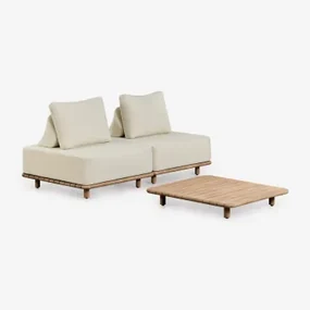 Woonkamer Set Met 2-delige Modulaire Bank En Salontafel 95x95 Cm In Acacia Portet Gardenia Wit - Sklum