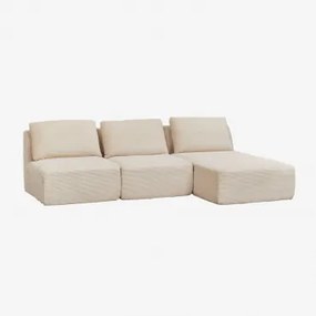 3-delige Modulaire Chaise Longue-bank Rechts In Vacuümverpakt Corduroy Temple Corduroy Beige – Linnen - Sklum