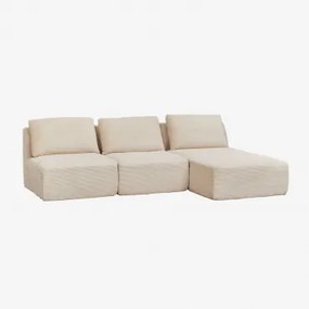 Vacuumverpakte 3-delige Modulaire Rechter Chaise Longue Bank In Fluweel Temple Linnen Fluweel Linnenbeige - Sklum