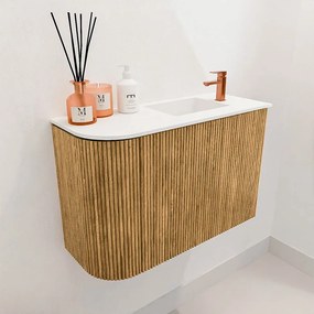 Mondiaz Joya 60cm toiletmeubel ronding links oak met wastafel faye rechts 1 kraangat talc