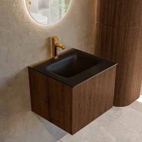 Mondiaz Kurve 50cm badmeubel walnut met 1 lade en wastafel grunne midden 1 kraangat urban