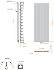 Eastbrook Malmesbury radiator 45x120cm aluminium 903W grijs mat