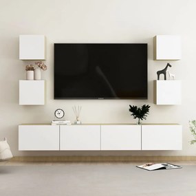 vidaXL 6-delige Tv-meubelset spaanplaat wit en sonoma eikenkleurig