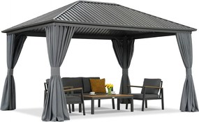 Metalen tuinhuisje Sardinië met gordijnen 3x4 Garden Point antraciet