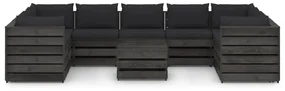 vidaXL 10-delige Loungeset met kussens grijs geïmpregneerd hout