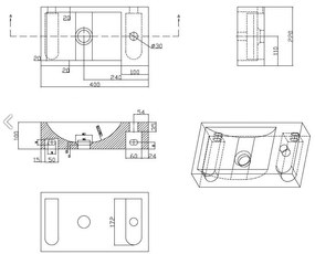 Fontana Recto toiletmeubel ribbelfront walnoot 40x22cm met natuurstenen fontein rechts