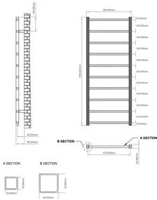 Eastbrook Tuscan Square handdoekradiator 50x120cm 460W zwart mat