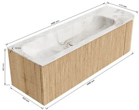 Mondiaz Kurve-dlux 145cm badmeubel ronding rechts walnut met 1 lade en deur en wastafel big large kraangat links glace