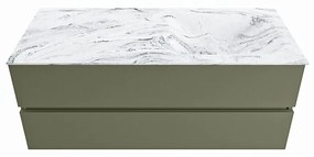 Mondiaz Vica DLux badmeubel 120cm army 2 lades met wastafel glace rechts 1 kraangat