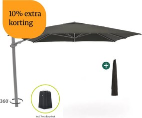 + 10% kassakorting | Parasol Shadowline Austin | Inclusief hoes | Vierkant | 300x300cm | Met draaihendel | Zwart | Kees Smit Tuinmeubelen