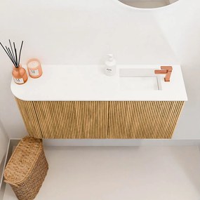 Mondiaz Joya 90cm toiletmeubel ronding links oak met wastafel faye rechts 1 kraangat talc