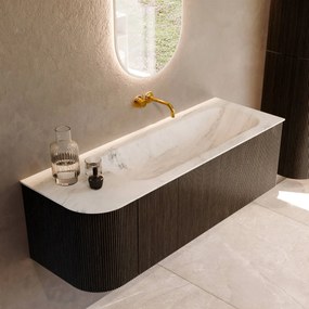 Mondiaz Kurve-dlux 135cm badmeubel ronding links shadow met 1 lade en deur en wastafel big medium rechts zonder kraangat opalo