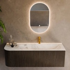 Mondiaz Kurve-dlux 135cm badmeubel ronding links shadow met 1 lade en deur en wastafel big medium kraangat rechts opalo