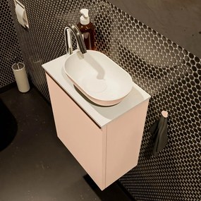 Mondiaz Fowy toiletmeubel 40cm rosee met oudroze waskom rechts en kraangat