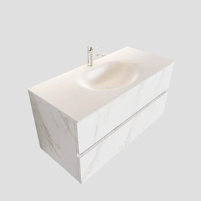 Zaro Sevilla Solid Surface badmeubel 100cm wit marmer 1 kraangat spoelbak midden met 2 lades