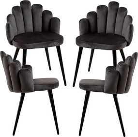 Set 4 Hand Fluwelen Stoelen Zwarte Poten