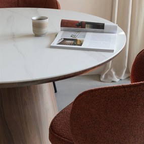 Ovale Eettafel Walnoot En Wit Marmer - 200 X 90cm.