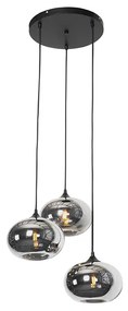Art Deco hanglamp zwart met smoke glas rond 3-lichts- Busa Art Deco E27 Binnenverlichting Lamp