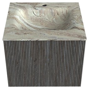 Mondiaz Kurve-dlux 50cm badmeubel shadow met 1 lade en wastafel grunne midden 1 kraangat glace