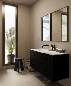 Muebles Avila badmeubel ribbelfront 120cm zwart mat met wastafel links zonder kraangat