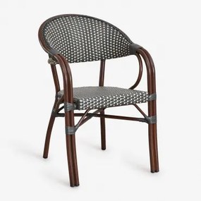 Pakket Van 4 Brielle Bistro Aluminium Stapelbare Eetkamerstoelen Met Armleuningen Grijs – Grafiet - Gardenia Wit - Sklum