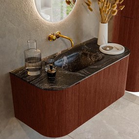 Mondiaz Kurve-dlux 100cm badmeubel ronding links/rechts ruby met 1 lade en 2 deuren en wastafel grunne midden zonder kraangat lava
