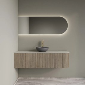 Gliss Design Alluro badmeubel ribbelfront met ronding rechts 140cm corn silk en wit marmer toppaneel