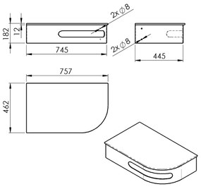 Sapho Pulse wastafelconsole met RVS waskom 75x45cm links