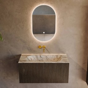 Mondiaz Kurve-dlux 90cm badmeubel shadow met 1 lade en wastafel big small midden zonder kraangat glace
