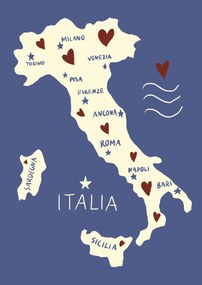 Ilustratie Italiy Map, Studio Dolci, (30 x 40 cm)