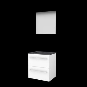 Basic-Line Ultimate 46 badkamermeubelset - 60x46cm - met grepen - 2 lades - hardsteen wastafel - 0 kraangaten - Spiegel - verlichting MDF lak Ice White 1813300