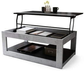LUSSO Zwart Mat/Millenium Beton - MODERNE SALONTAFEL MET VERHOOGD BLAD + OPBERGRUIMTE + SCHAP (OP WIELEN!)