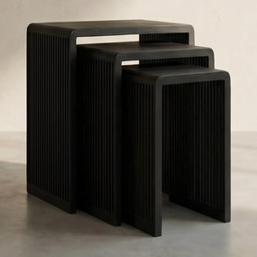 Bijzettafel Set Latjes Zwart Teak
