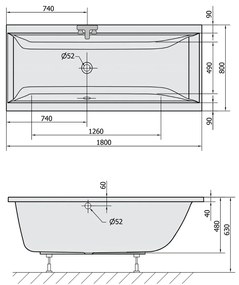 Polysan Cleo ligbad 180x80x48cm donkergrijs