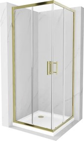 Mexen Rio vierkante douchecabine 80 x 80 cm, transparant, goud + Flat douchebak, wit - 860-080-080-50-00-4010G