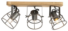 Industriële spot donkergrijs met hout verstelbaar 3-lichts - Arthur
